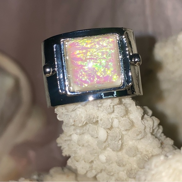 Sale * Australian Opalite Artisan Handcrafted modern 925 wide band Ring - Picture 5 of 10